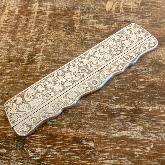 Antique Silver Plated Gold Engraved Comb Box Made in Denmark Flower Pattern - Picture 2 of 14